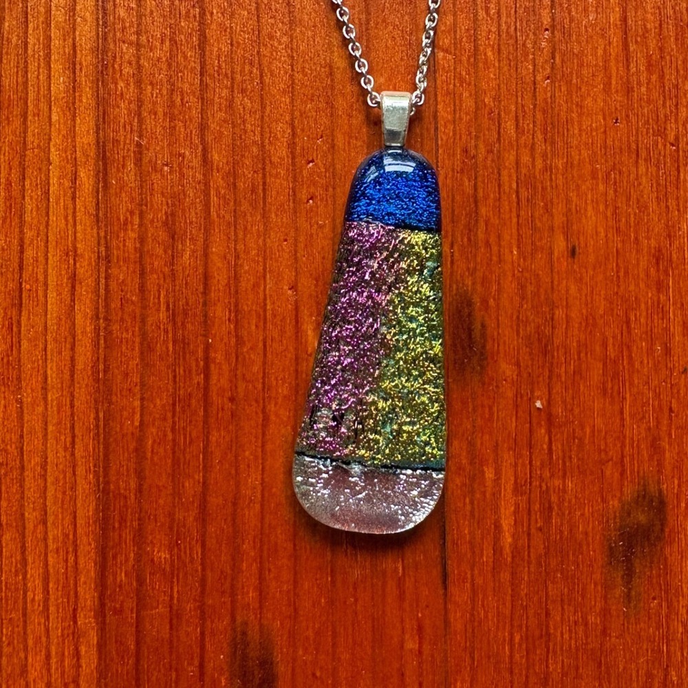 Artisan Dichroic Glass Pendant Multicolor‎ Shimmer Iridescent Teardrop Jewelry